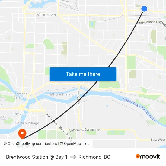 Brentwood Station @ Bay 1 to Richmond, BC map