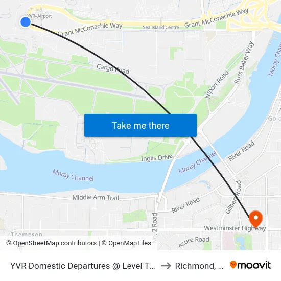 YVR Domestic Departures @ Level Three to Richmond, BC map