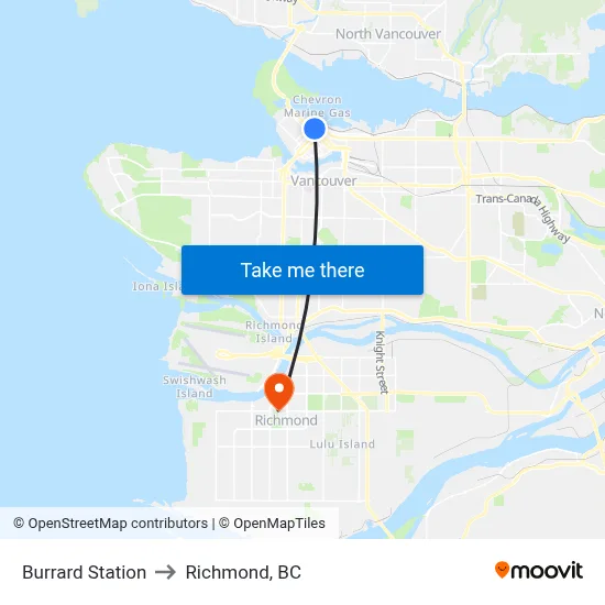 Burrard Station to Richmond, BC map
