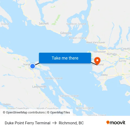 Duke Point Ferry Terminal to Richmond, BC map