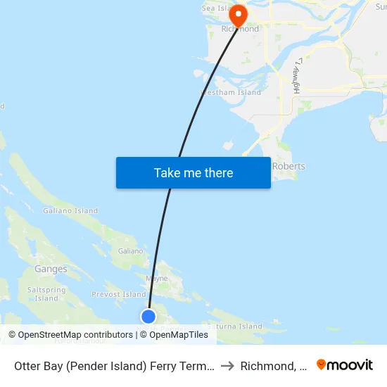 Otter Bay (Pender Island) Ferry Terminal to Richmond, BC map