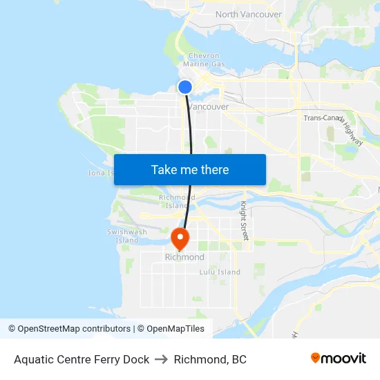 Aquatic Centre Ferry Dock to Richmond, BC map