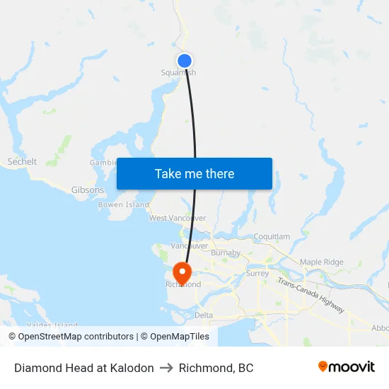Diamond Head at Kalodon to Richmond, BC map