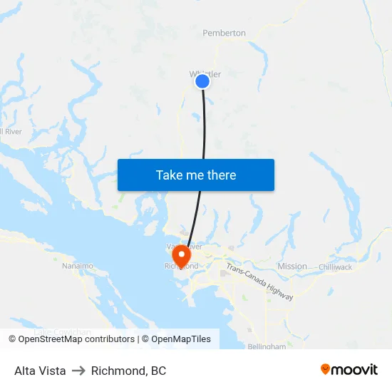 Alta Vista to Richmond, BC map