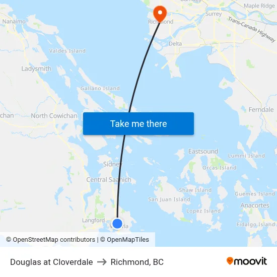 Douglas at Cloverdale to Richmond, BC map