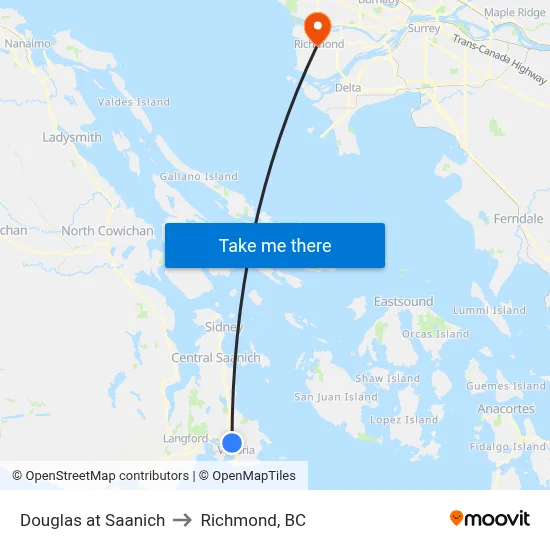Douglas at Saanich to Richmond, BC map