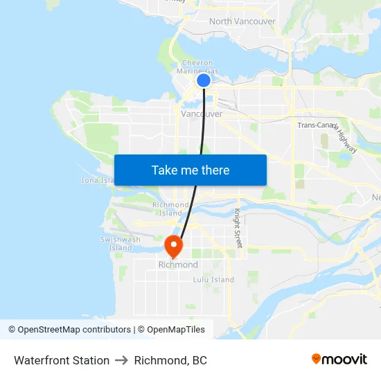 Waterfront Station to Richmond, BC map