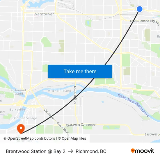 Brentwood Station @ Bay 2 to Richmond, BC map