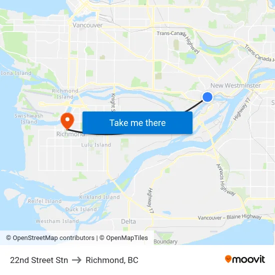 22nd Street Stn to Richmond, BC map