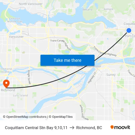 Coquitlam Central Stn Bay 9,10,11 to Richmond, BC map