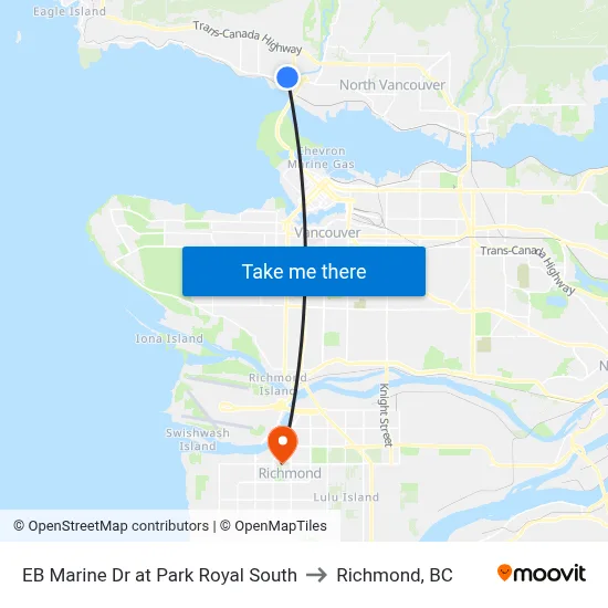 EB Marine Dr at Park Royal South to Richmond, BC map