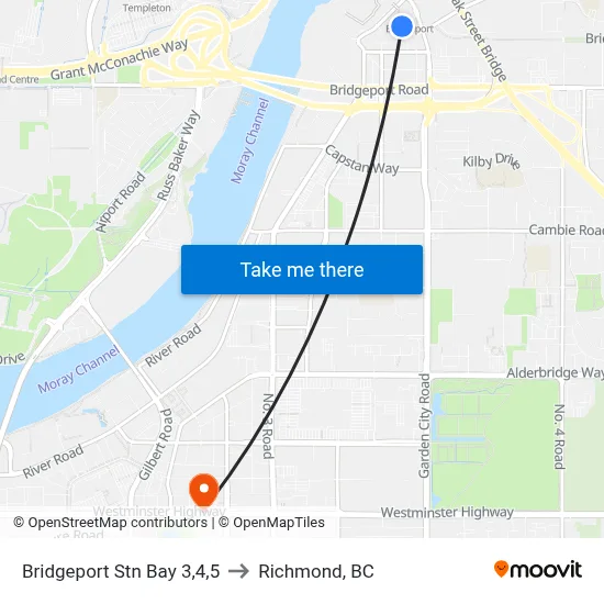 Bridgeport Stn Bay 3,4,5 to Richmond, BC map