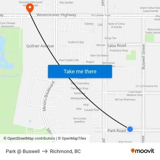 Park @ Buswell to Richmond, BC map