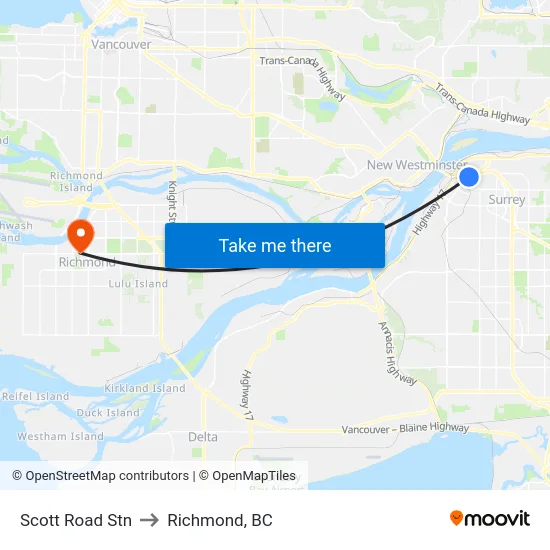 Scott Road Stn to Richmond, BC map