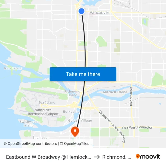 Eastbound W Broadway @ Hemlock St to Richmond, BC map