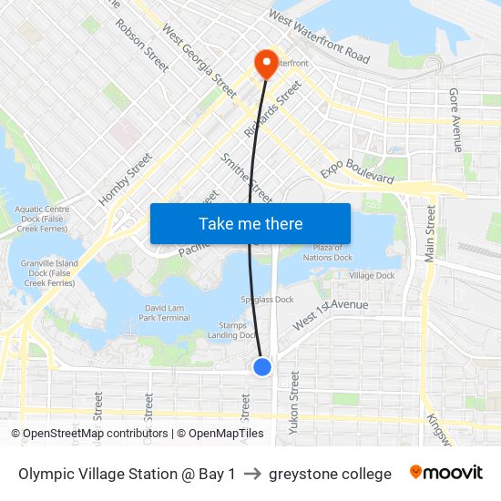 Olympic Village Station @ Bay 1 to greystone college map