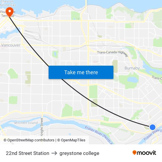 22nd Street Station to greystone college map