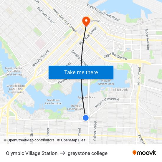 Olympic Village Station to greystone college map