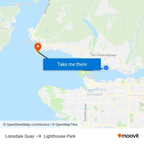 Lonsdale Quay to Lighthouse Park map