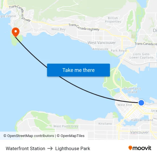 Waterfront Station to Lighthouse Park map