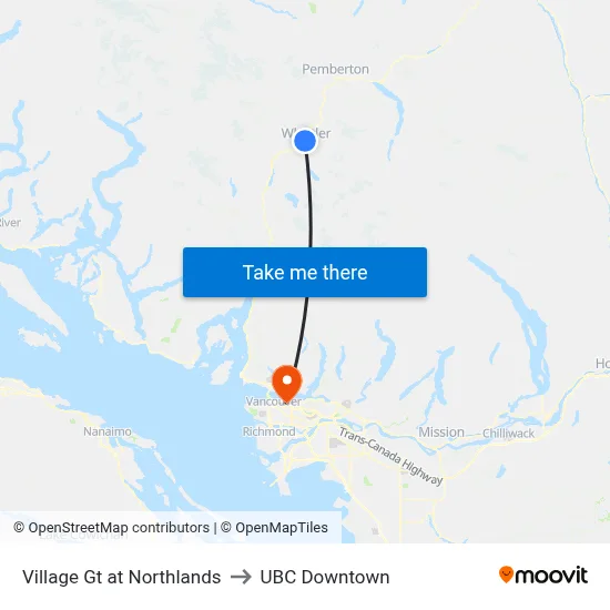 Village Gt at Northlands to UBC Downtown map