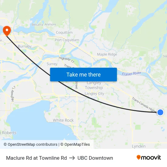 Maclure Rd at Townline Rd to UBC Downtown map