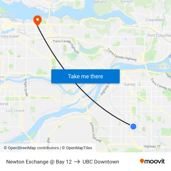 Newton Exchange @ Bay 12 to UBC Downtown map