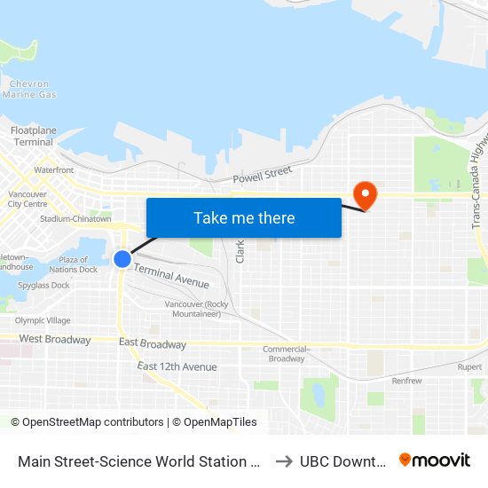 Main Street-Science World Station @ Bay 1 to UBC Downtown map