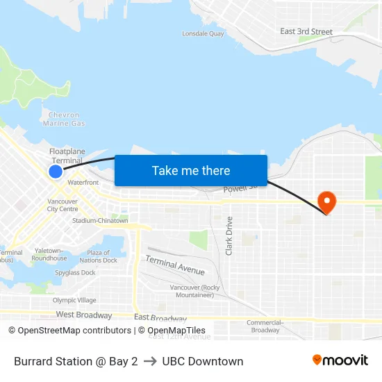 Burrard Station @ Bay 2 to UBC Downtown map