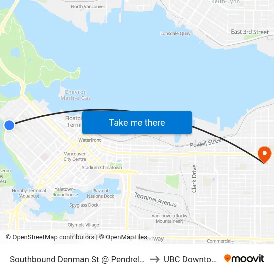 Southbound Denman St @ Pendrell St to UBC Downtown map