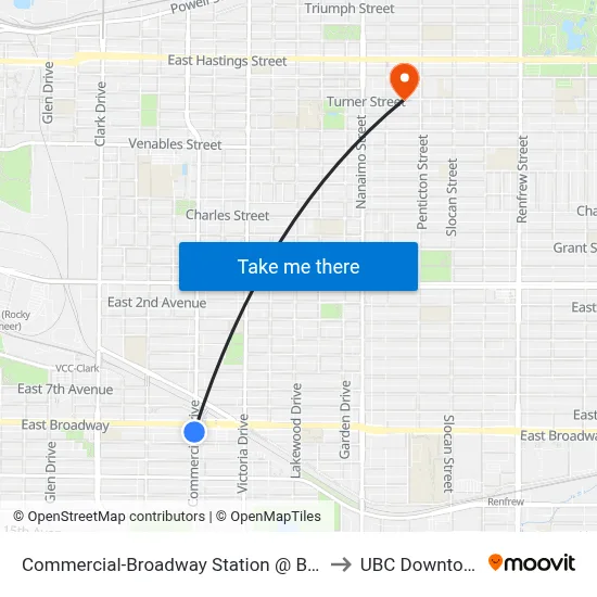 Commercial-Broadway Station @ Bay 2 to UBC Downtown map