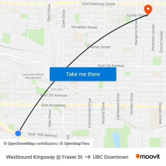 Westbound Kingsway @ Fraser St to UBC Downtown map
