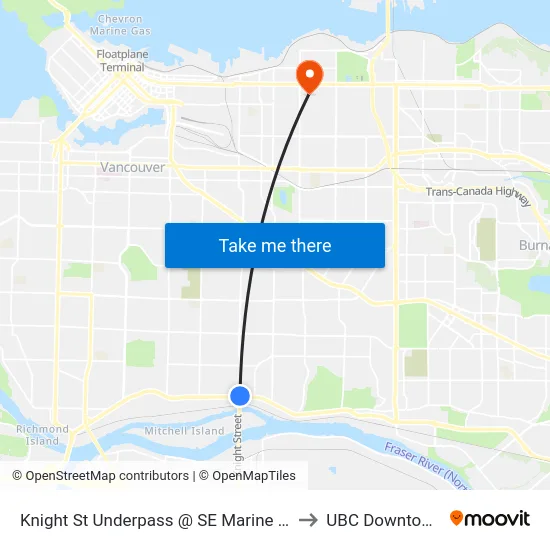 Knight St Underpass @ SE Marine Dr to UBC Downtown map