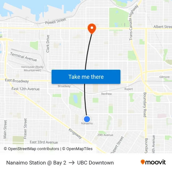 Nanaimo Station @ Bay 2 to UBC Downtown map