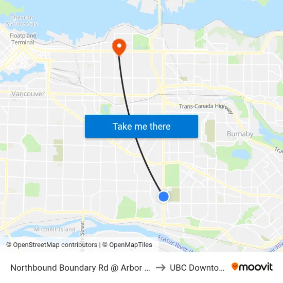 Northbound Boundary Rd @ Arbor Ave to UBC Downtown map