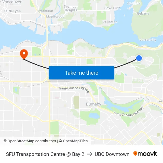 SFU Transportation Centre @ Bay 2 to UBC Downtown map