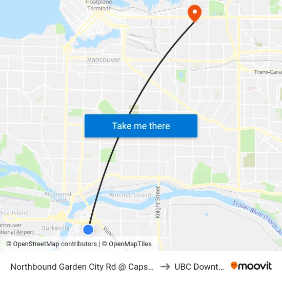 Northbound Garden City Rd @ Capstan Way to UBC Downtown map