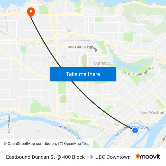 Eastbound Duncan St @ Stanley St to UBC Downtown map