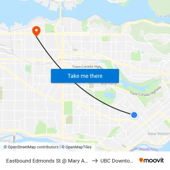 Eastbound Edmonds St @ Mary Ave to UBC Downtown map