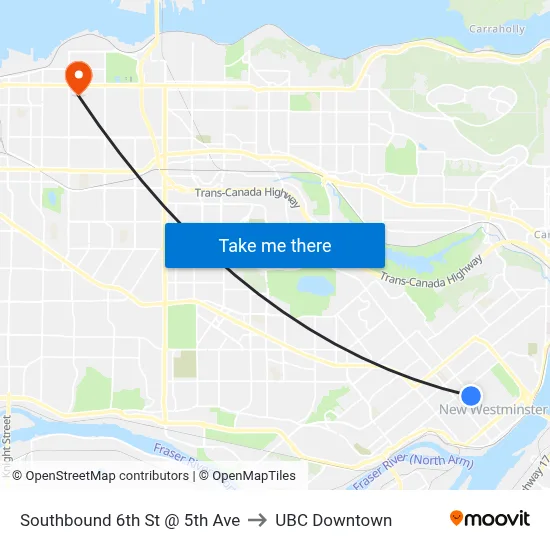 Southbound 6th St @ 5th Ave to UBC Downtown map
