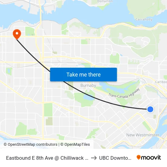 Eastbound E 8th Ave @ Chilliwack St to UBC Downtown map