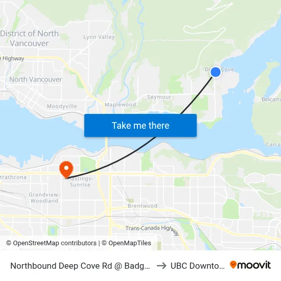 Northbound Deep Cove Rd @ Badger Rd to UBC Downtown map