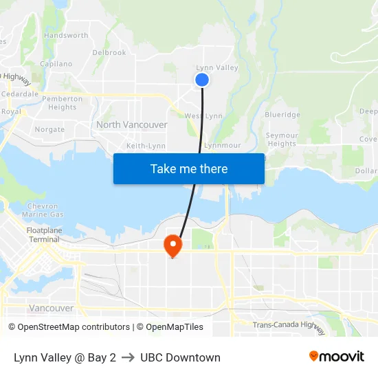 Lynn Valley @ Bay 2 to UBC Downtown map