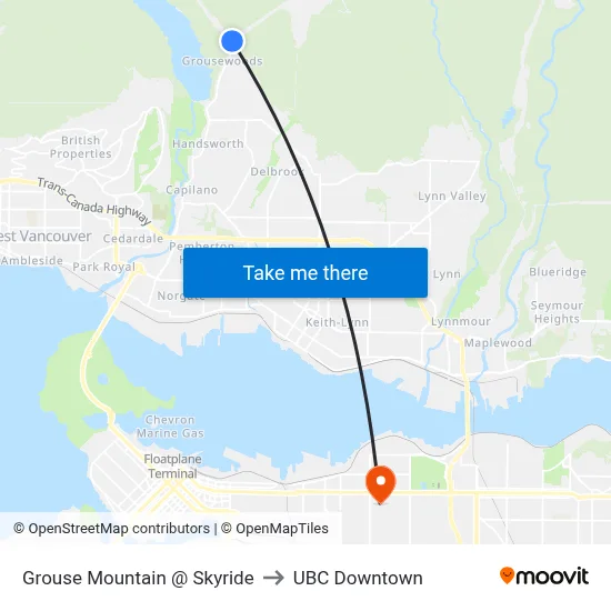 Grouse Mountain @ Skyride to UBC Downtown map