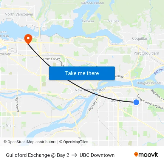 Guildford Exchange @ Bay 2 to UBC Downtown map