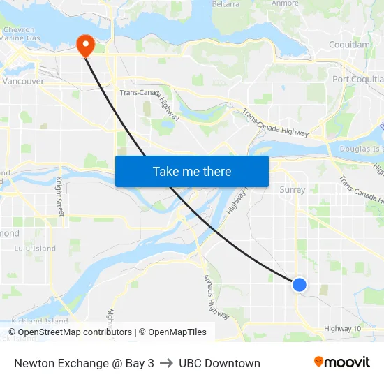 Newton Exchange @ Bay 3 to UBC Downtown map