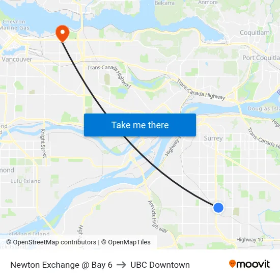 Newton Exchange @ Bay 6 to UBC Downtown map
