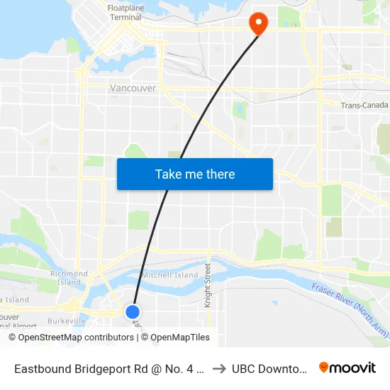 Eastbound Bridgeport Rd @ No. 4 Rd to UBC Downtown map