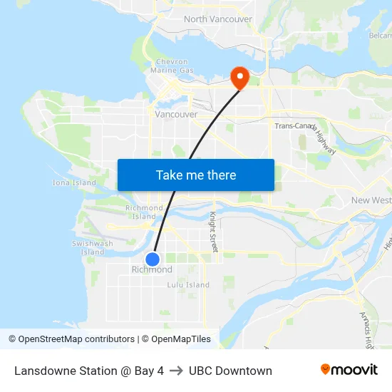 Lansdowne Station @ Bay 4 to UBC Downtown map