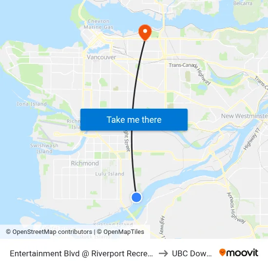 Entertainment Blvd @ Riverport Recreation Complex to UBC Downtown map